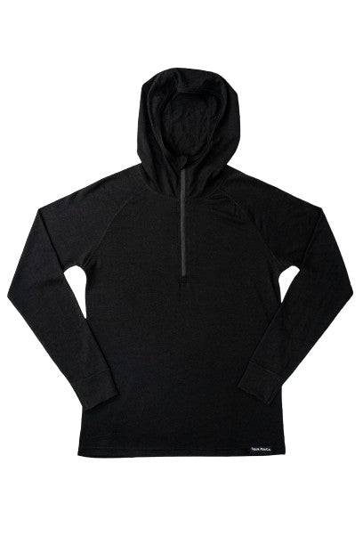 Womens black wool base layer hoodie from Squak Mountain Co.