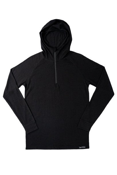 Black wool base layer hoodie from Squak Mountain Co.