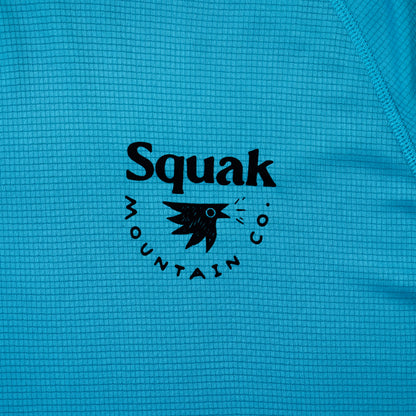 Logo on chest on aqua blue outdoor sun hoodie from Squak Mountain Co.