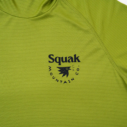 Logo on chest of light green outdoor sun hoodie from Squak Mountain Co.