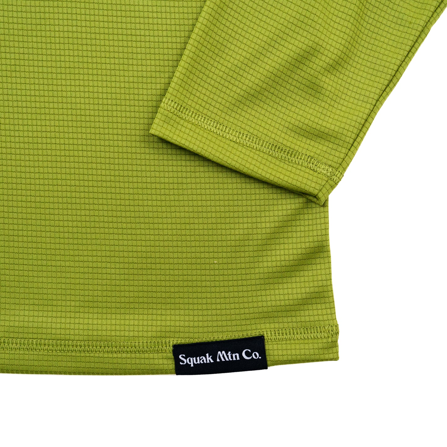 Logo on light green outdoor sun hoodie from Squak Mountain Co.