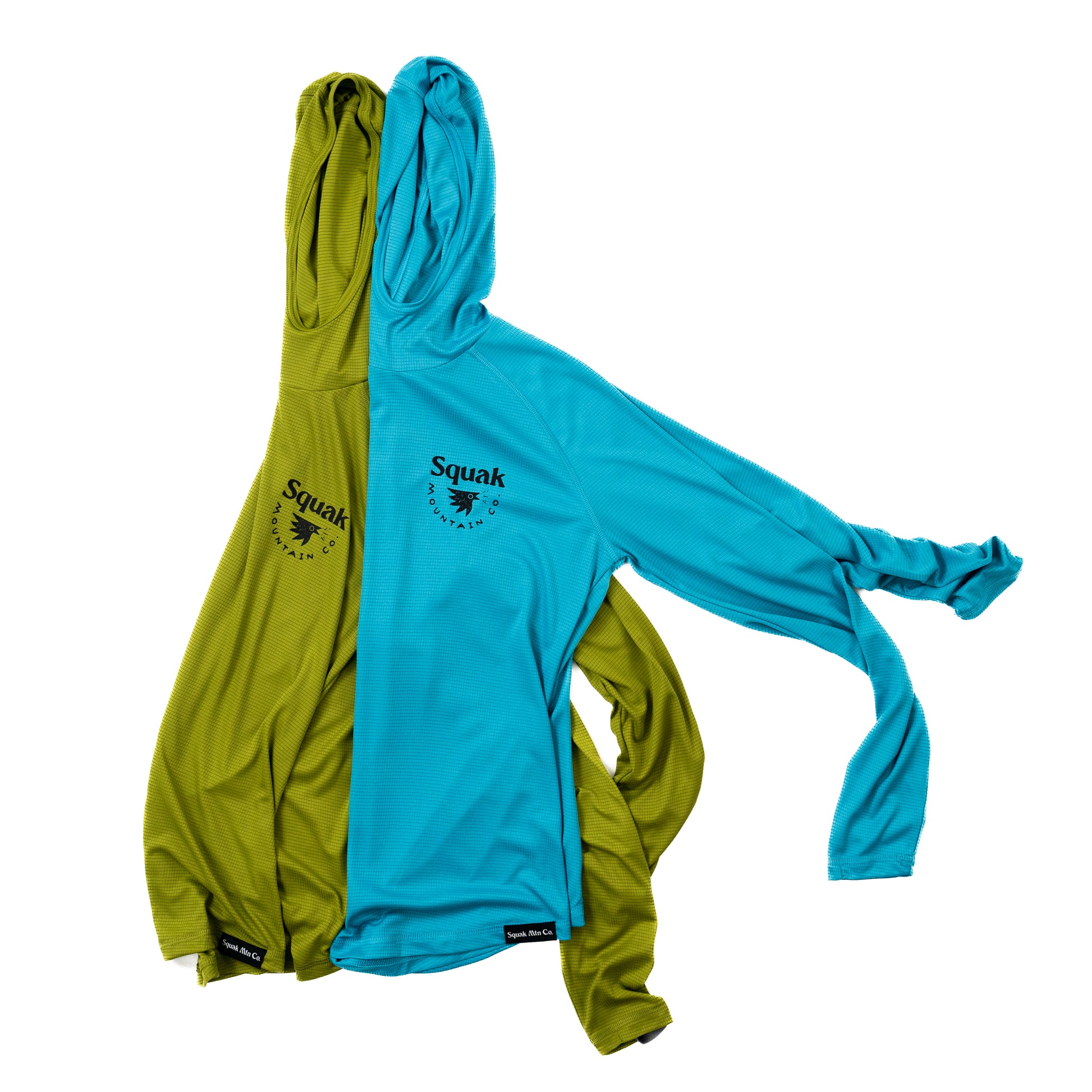Aqua blue and light green outdoor sun hoodie from Squak Mountain Co.