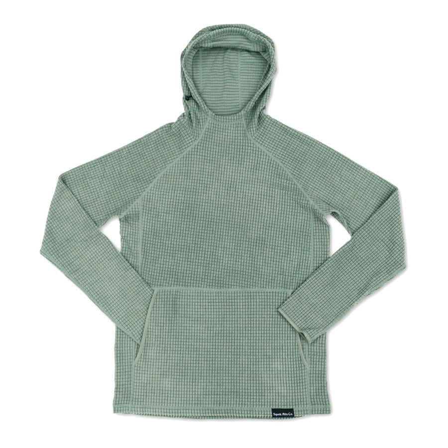 Sage green grid fleece hoodie from Squak Mountain Co.