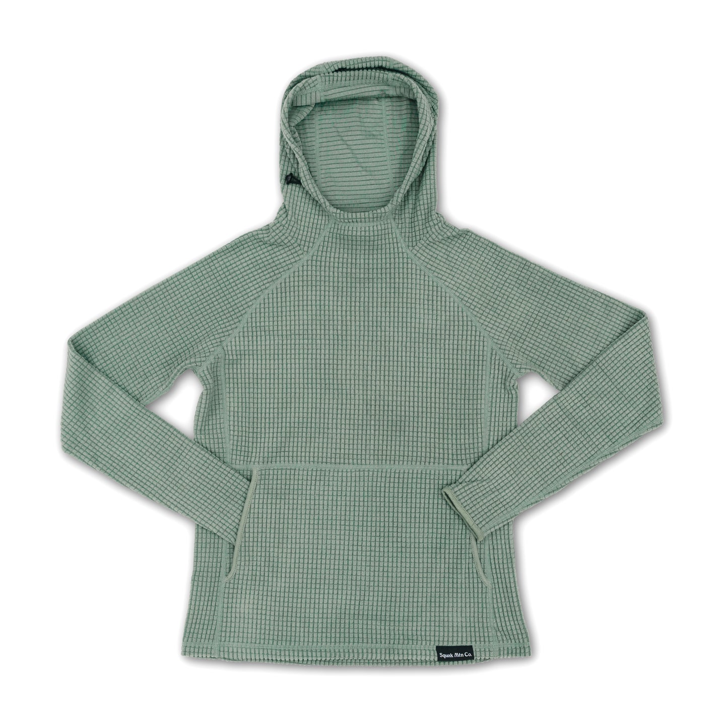 sage green grid fleece hoodie with scuba hood