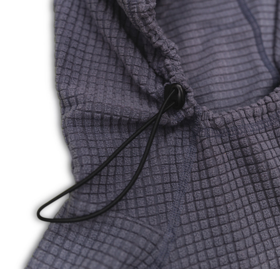 Adjustable hood on womens grid fleece outdoor hoodie from Squak Mountain Co.